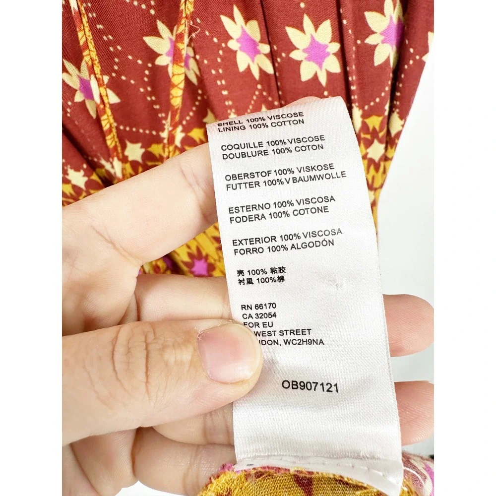 Free People Rare Feelings Maxi Dress S Red Yellow Boho Floral Summer Festival